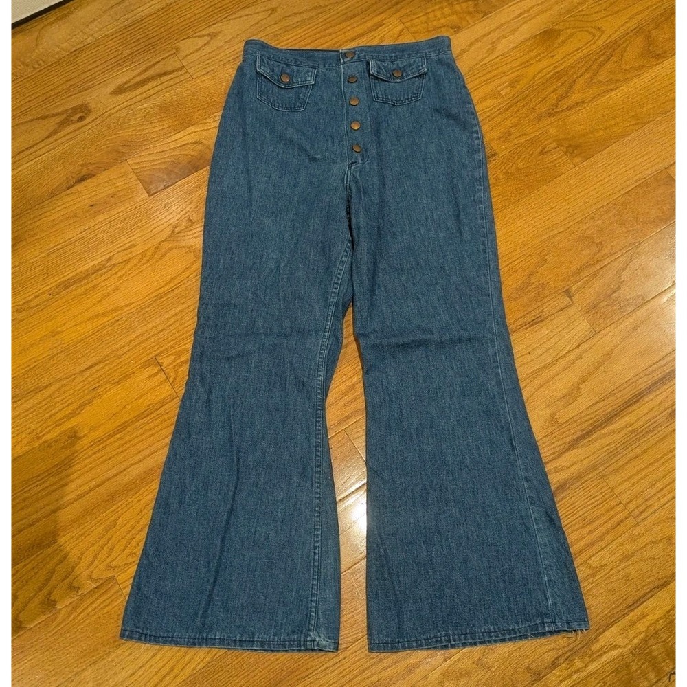 Vintage 70s Western High Rise Flare Jeans Wrangler Button Front 15/16
